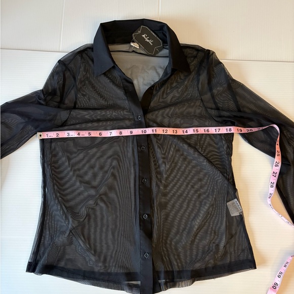 NWT Black Sheer Button-Down Blouse large - Picture 4 of 6